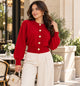 TCS 2726 - Floral Button Balloon Sleeve Cardigan