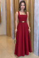 TCS 2935 - Sleeveless Square-Neck Pleated Maxi Dress Embellished Belt