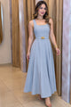 TCS 2935 - Sleeveless Square-Neck Pleated Maxi Dress Embellished Belt