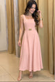 TCS 2935 - Sleeveless Square-Neck Pleated Maxi Dress Embellished Belt
