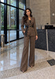 TCS 3168 - Belted Plaid Blazer & Wide-Leg Pants Set
