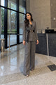 TCS 3168 - Belted Plaid Blazer & Wide-Leg Pants Set