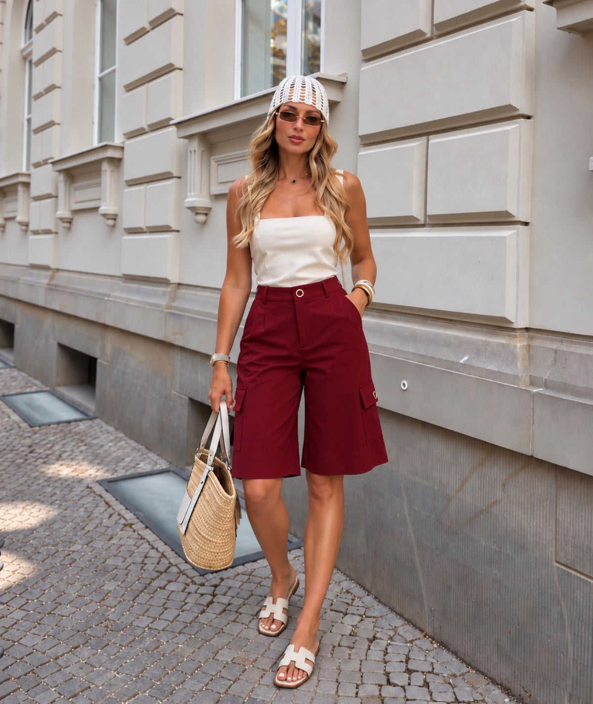TCS 3210 - Gold-Button Cargo Bermuda Shorts
