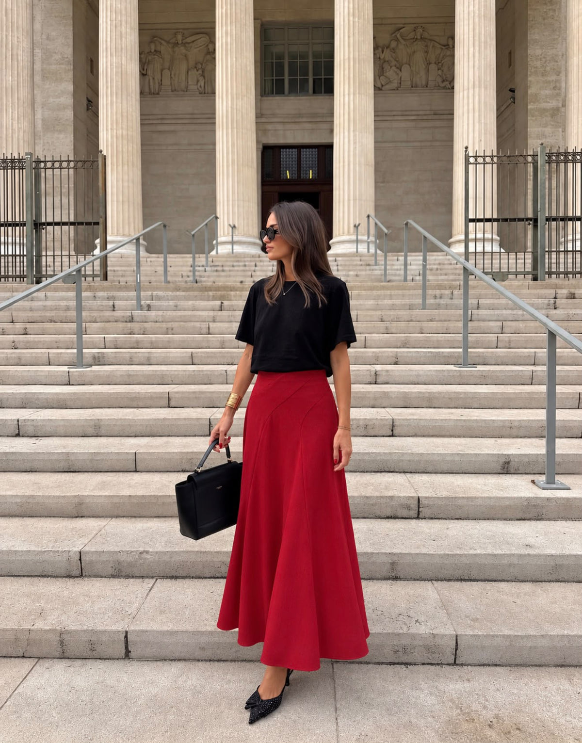 TM 608 - High-Waisted Paneled Midi Skirt