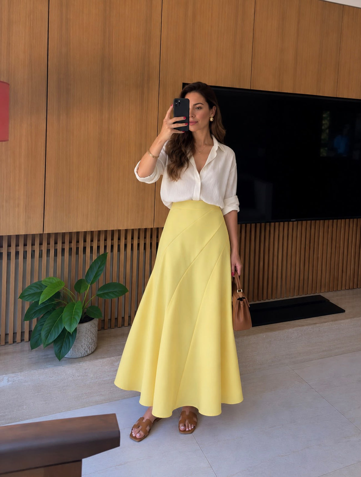 TM 608 - High-Waisted Paneled Midi Skirt