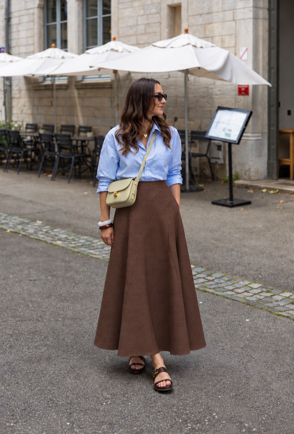 TM 608 - High-Waisted Paneled Midi Skirt