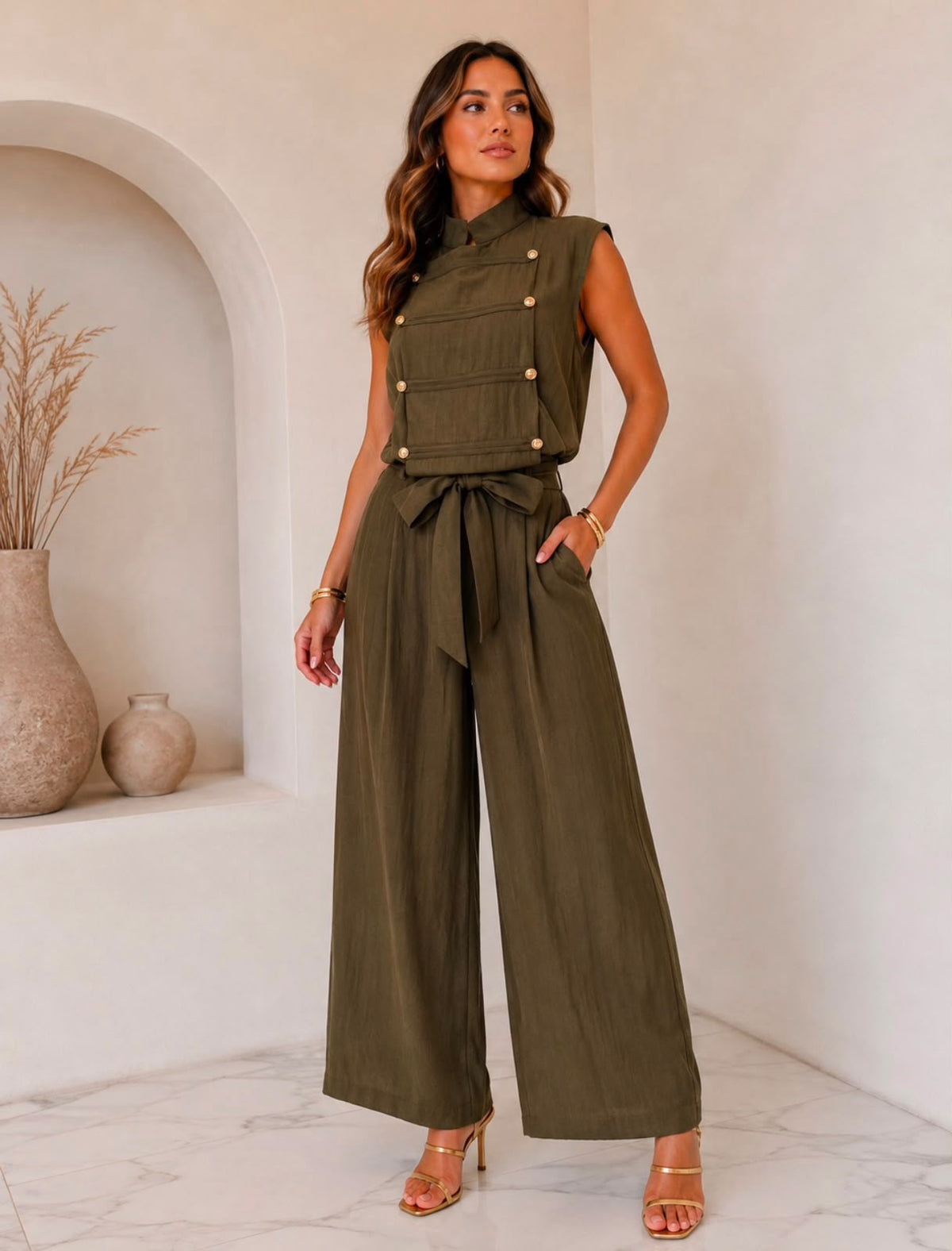 TM 507 - Modern Military-Inspired Wide-Leg Jumpsuit