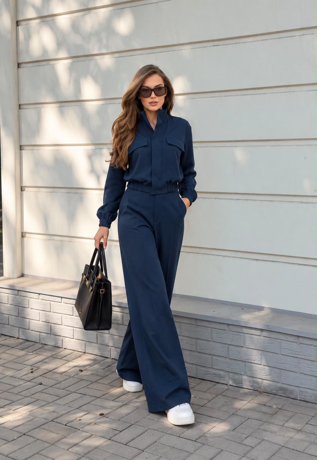 TM 499 - Cropped Utility Jacket & Wide-Leg Pants Set