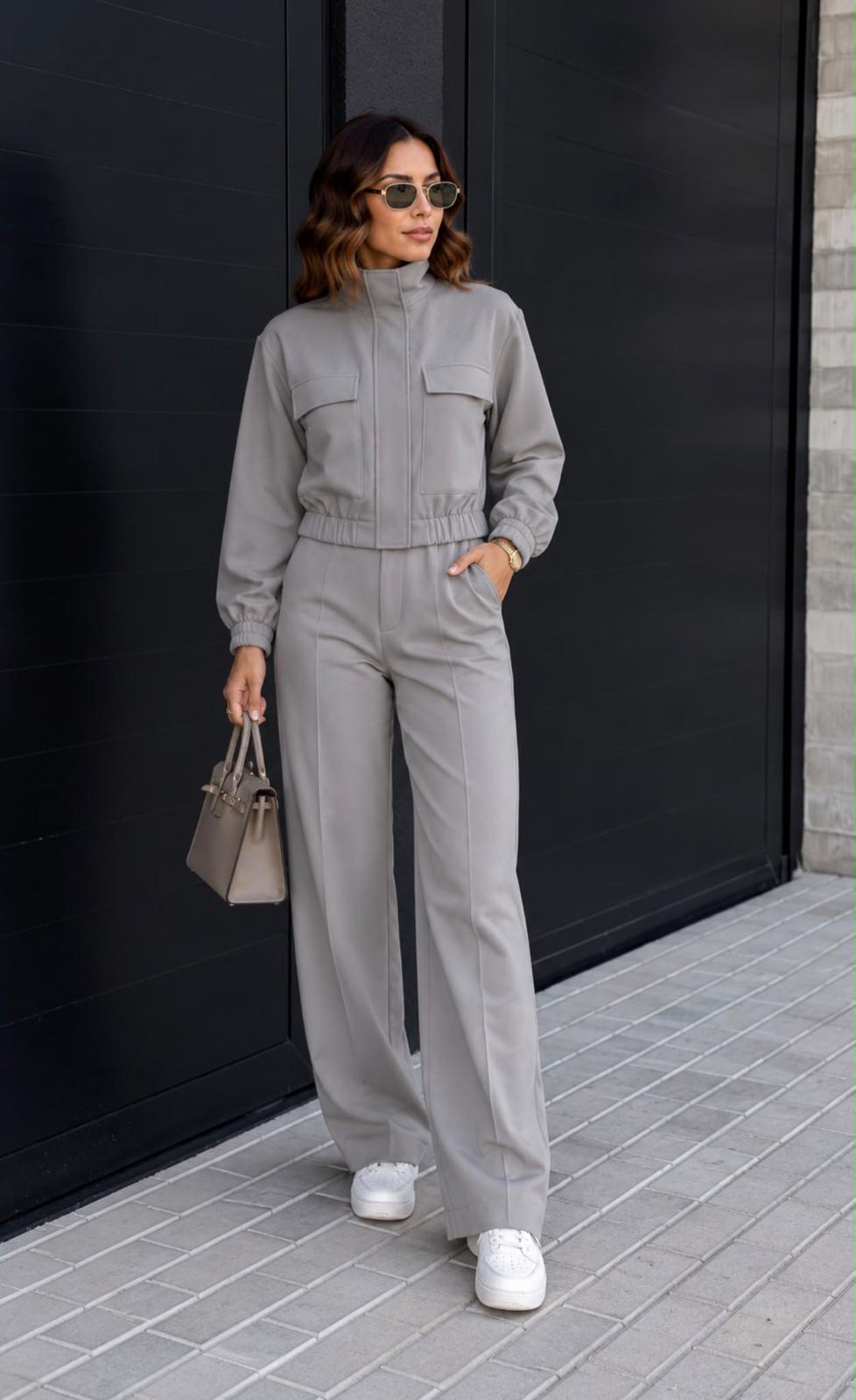 TM 499 - Cropped Utility Jacket & Wide-Leg Pants Set