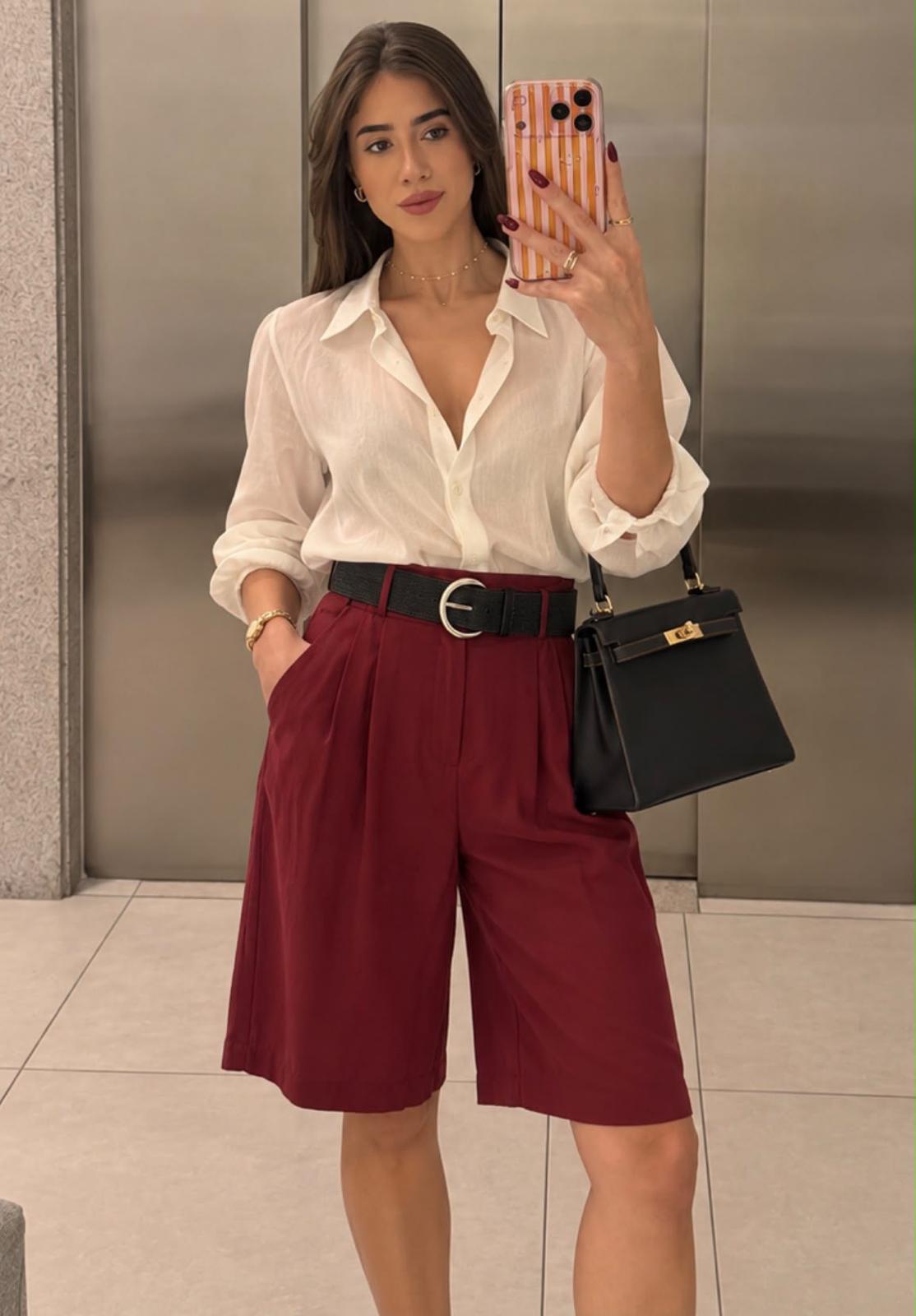 TM 612 - Pleated Belted Bermuda Shorts
