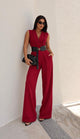 TM 593 - Belted Wrap-Front Wide-Leg Jumpsuit