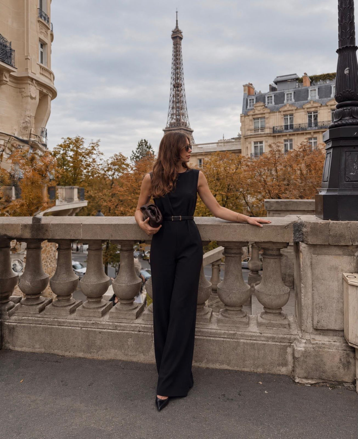 TCS 3228 - Draped-Neck Belted Wide-Leg Jumpsuit