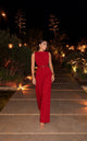 TCS 3228 - Draped-Neck Belted Wide-Leg Jumpsuit