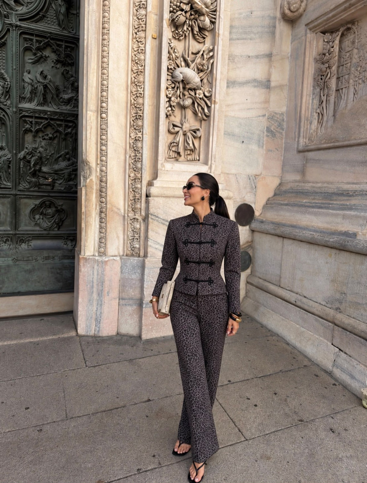 TCS 3232 - Leopard Print Mandarin Collar Jacket & Pant Set