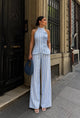 TM 605 - Striped Bow-Detail Halter Top & Wide-Leg Pants Set