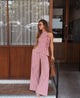 TM 605 - Striped Bow-Detail Halter Top & Wide-Leg Pants Set