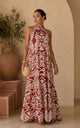 TM059- Mediterranean Bloom Halter Maxi Dress